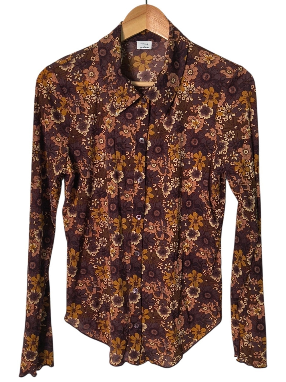 Wilfred Brown Floral Button-Down Shirt with Gold Accents